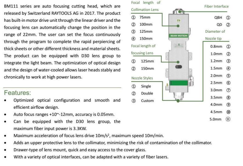 Original Raytools 3.3kw Fiber Laser Cutting Head Bm111 Auto Focus