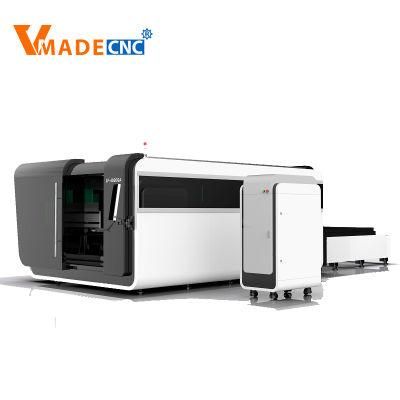 CNC Metal Fiber Laser Cutting Machine 3015 2040 with Auto Exchange Table and Enclosed Cover