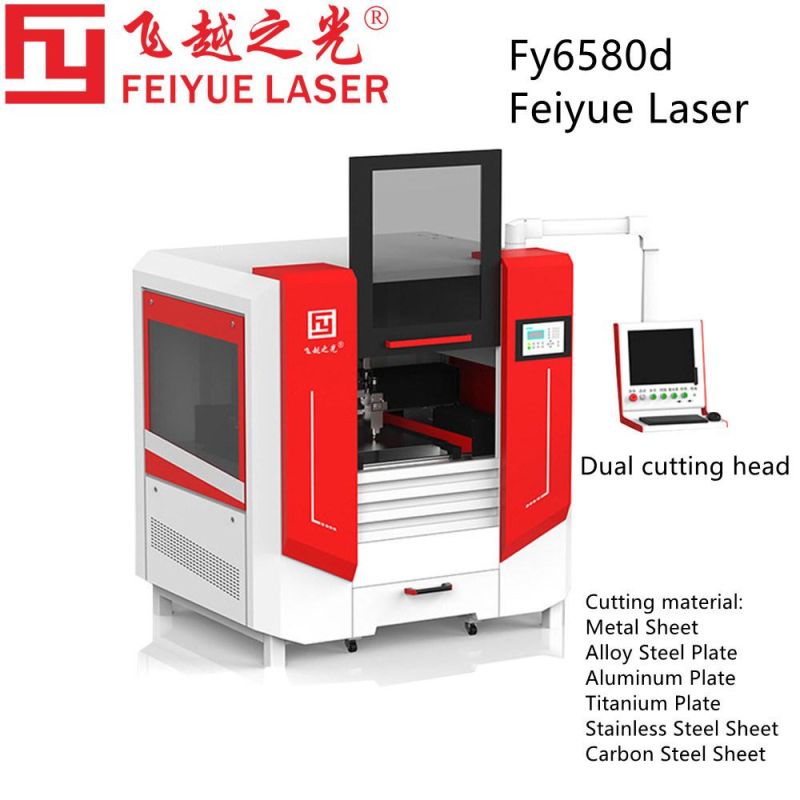 Fy6580d Feiyue Laser Small Metal Laser Cutter Precision CNC Laser Cutter Steel Aluminum Carbon Stainless SUS Dual Cutting Head Laser Cutting Machine for Sale