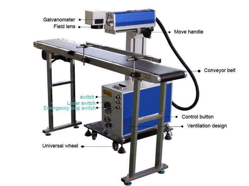 Online Fly Fiber Laser Marking Machine for Metal with LCD Touch Screen