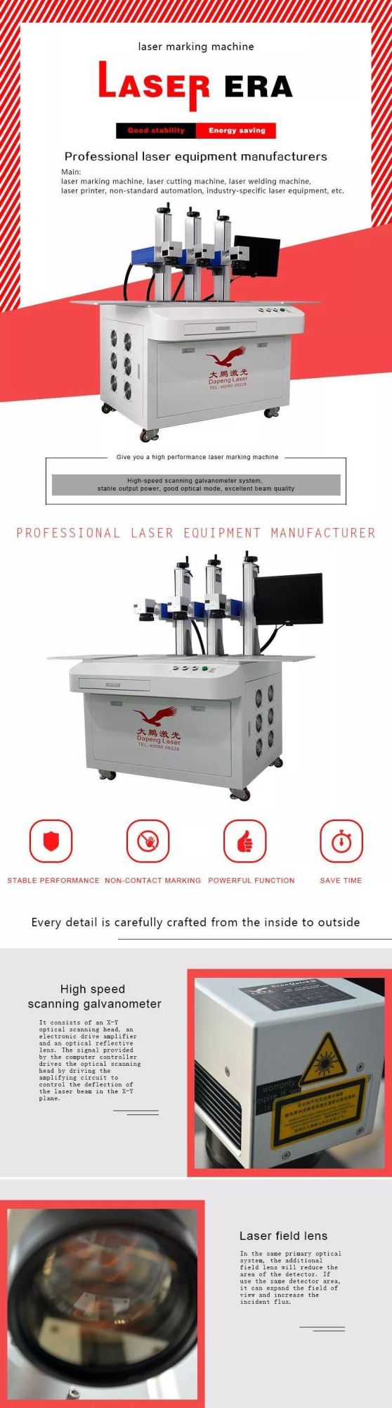 Three Heads Laser Marking Machine 20W 30W 50W