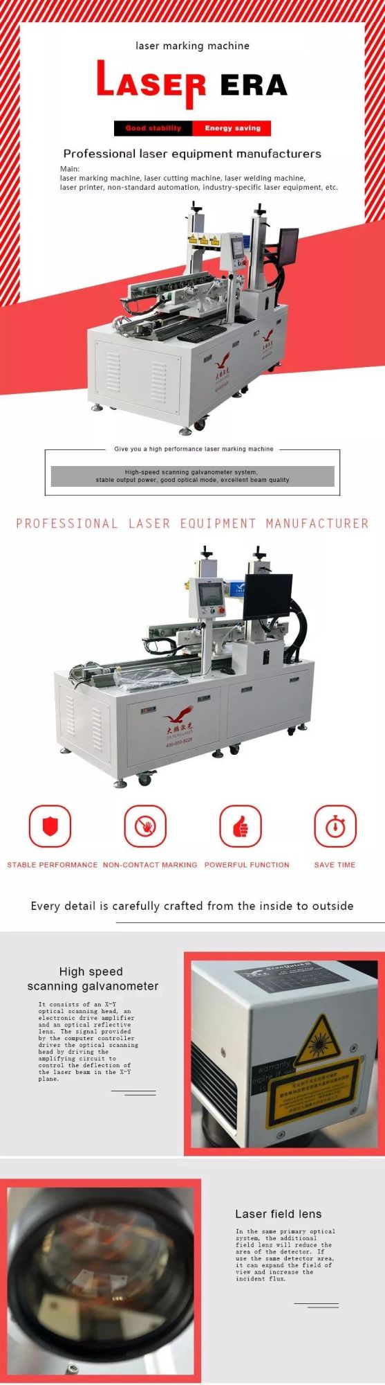 Three Heads Laser Marking Machine on LED