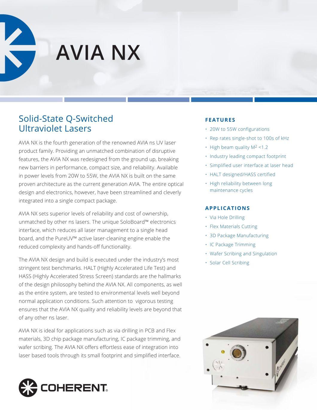 Avia Nx 355-25 High-Power UV Nanosecond Lasers, Coherent Laser Source, Used