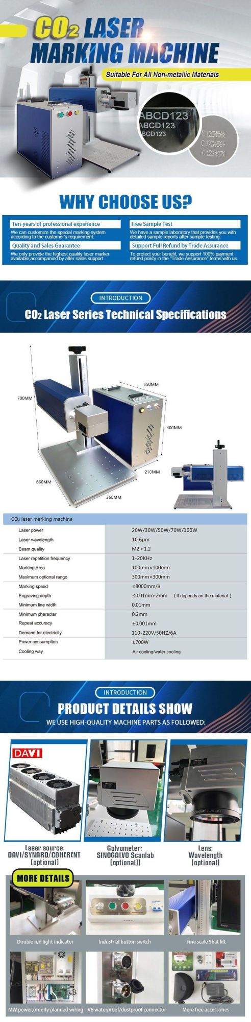 CO2 Laser Marking Machine for Non-Metal Materials for Wood and Paper Leather