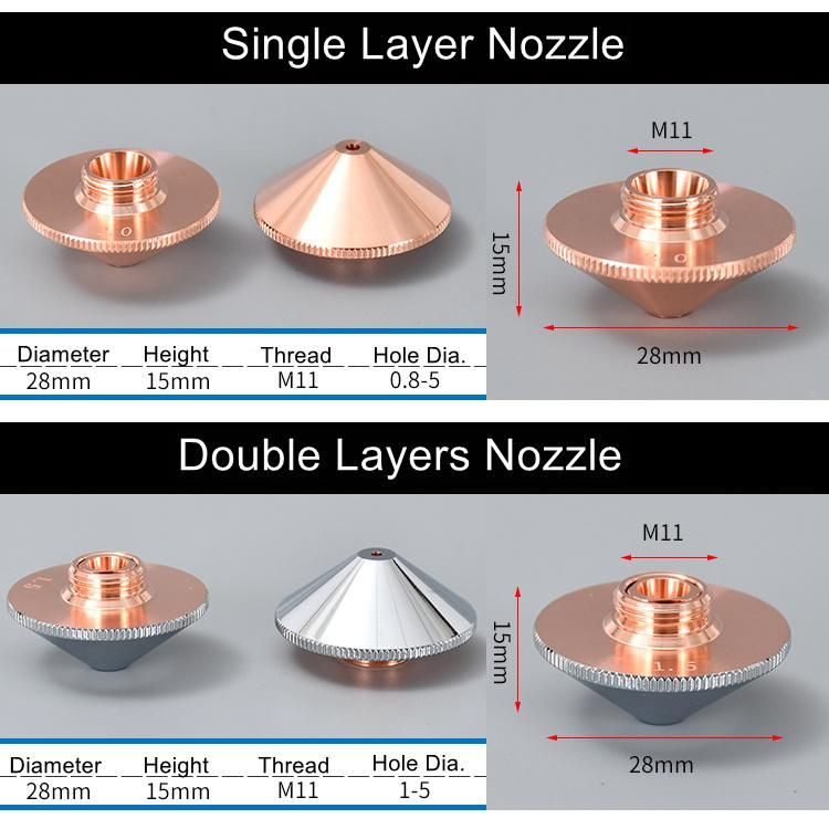 D28 D32 H15 Laser Cutting Nozzle for CNC Fiber Laser Cutting Machine Parts for Precitec Raytools Wsx Head with Single and Double Layer Chrome Plating Copper