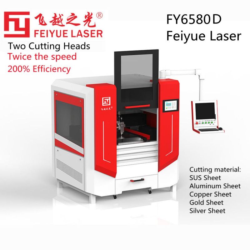 Fy6580 Double Cutting Heads Fiber Laser Cutting Aluminum Feiyue Laser CCD Laser Cutting Machine D Precision Jewelry Iron Sheet Laser Cutting Machine