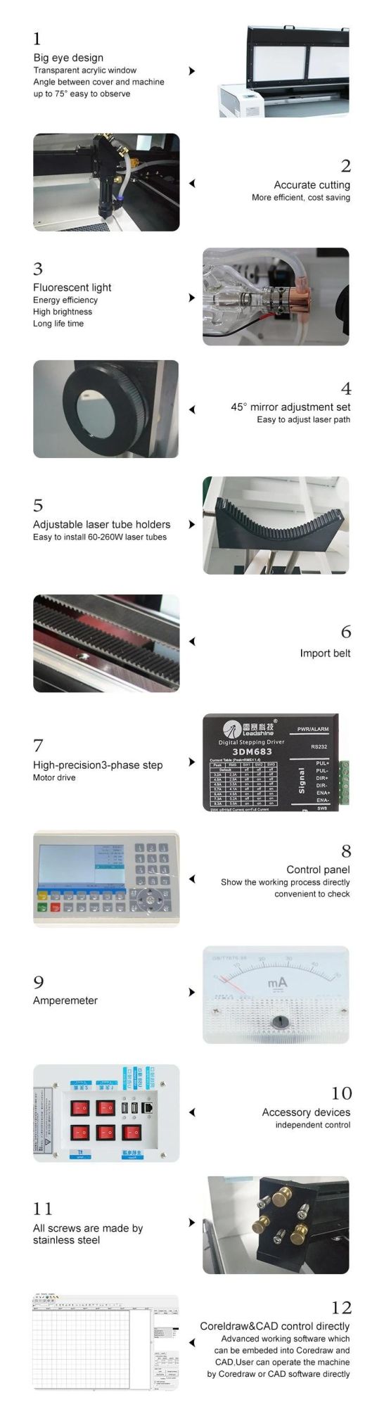 Lihua High Quality 500w Cnc Board Laser Cutting Machine Co2 1610