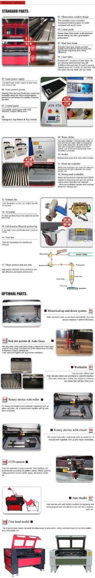 CO2 Multi Heads Laser Cutting Machine Lp-C1290t with Metal Slat Work Table