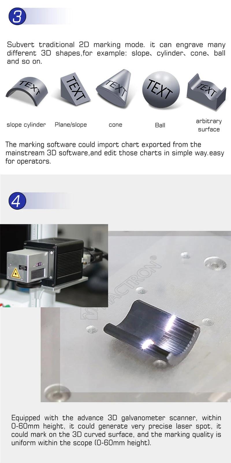 3D Laser Engraving 20W 30W 50W Raycus Fiber Laser Marking Machine