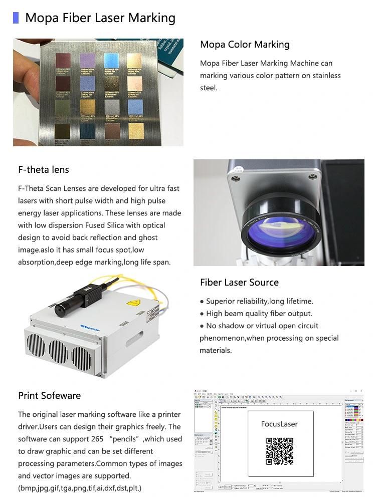 Focuslaser Mopa Fiber Laser Marking Machine with Color Engraving