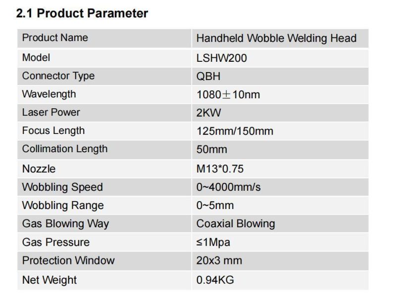 Lshw200 Ospri Handheld Wobble Welding Head for Laser Welding Machine