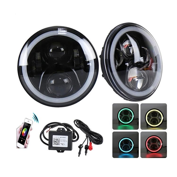 7" Inch Round Headlight Kits for Jeep Wrangler Jk Harley Bluetooth RGB DRL Halo Ring Hi/Low Beam Headlamp