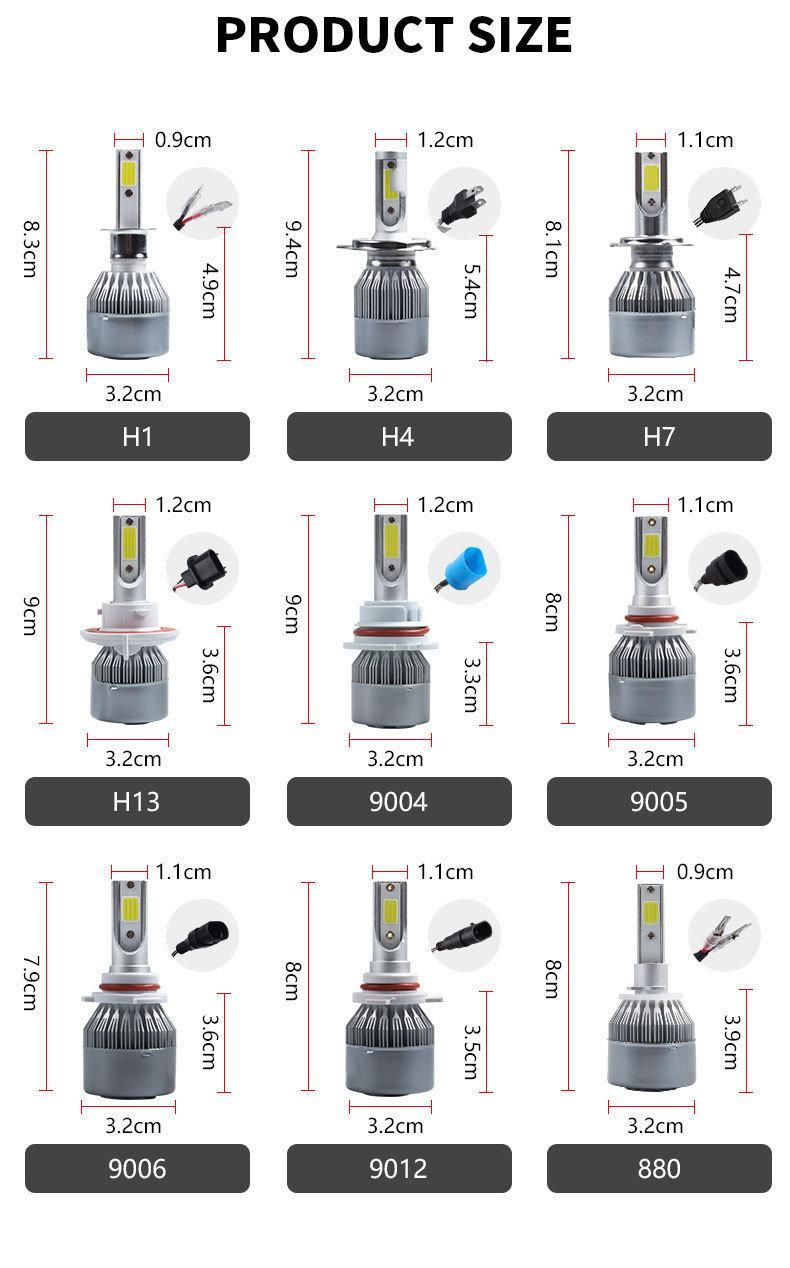 C6 LED Car Headlight Kit COB H4 36W 7600lm White Light Bulbs with Purple