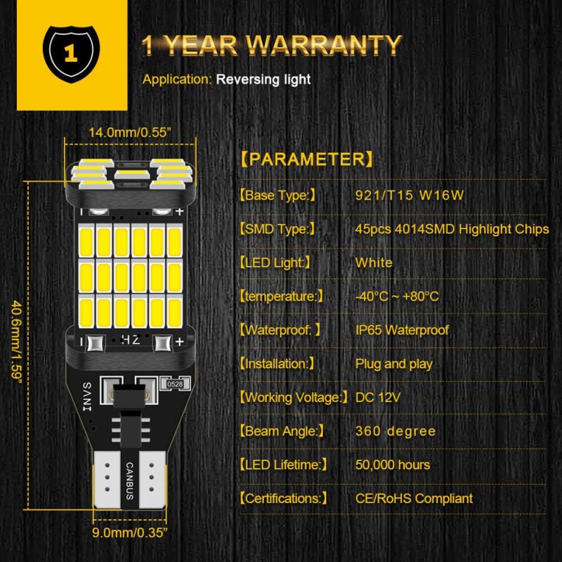 Canbus T16 T15 921 W16W LED Bulb Car Backup Reverse Lights