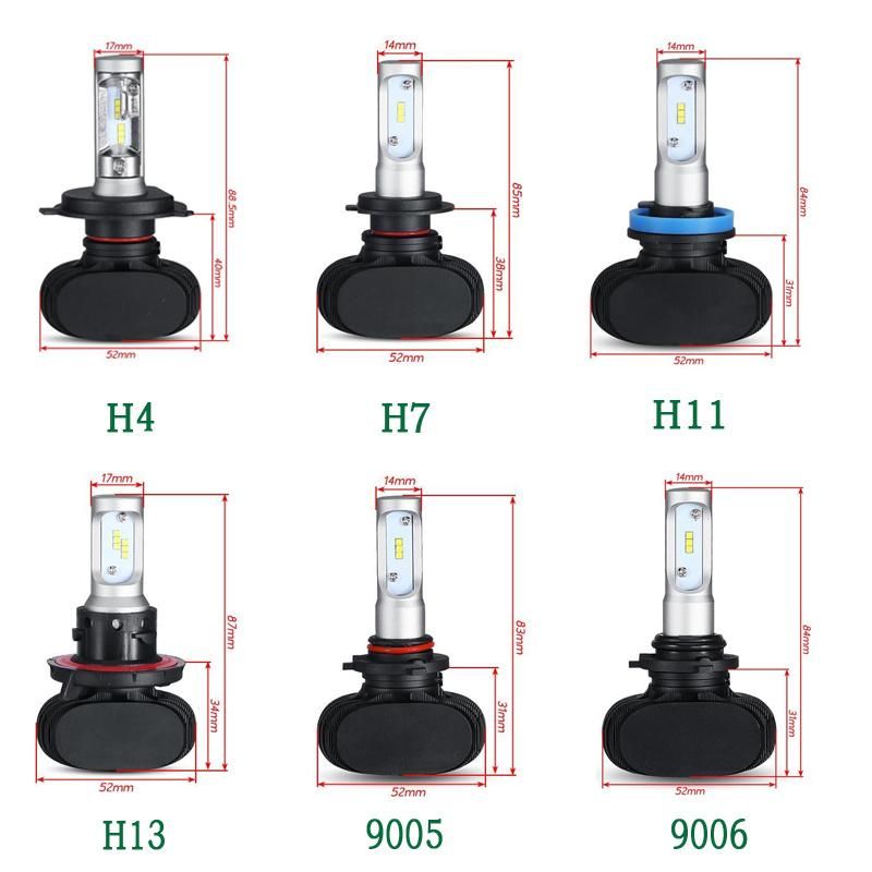 Super Brightness S1 LED Hb3 9005 Hb4 9006 H1 H4 H11 LED LED Headlight 12V 50W 8000lm Auto Lamps Bulb Chips Csp 6000K 2PCS