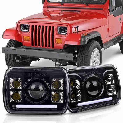 Jeep Truck 60W 7X6 Inch LED Headlight Replacement with White DRL for 5X7 Square Rectangular Sealed Beam LED Headlight Assembly Car LED