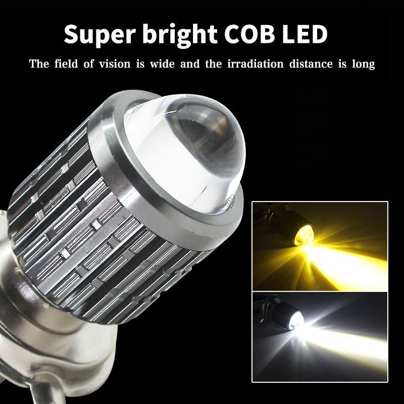 Low Beam Yellow High Beam White H4 LED Projector for Motorcycle Headlights