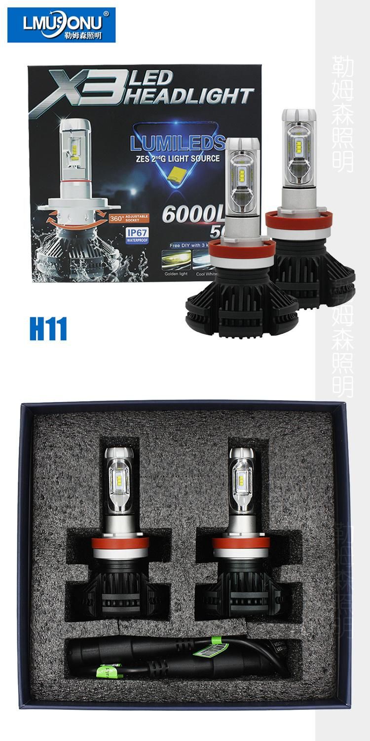 Lmusonu X3 H8/H9/H11 LED Headlight LED Auto Light 25W 6000lm Car Accessory