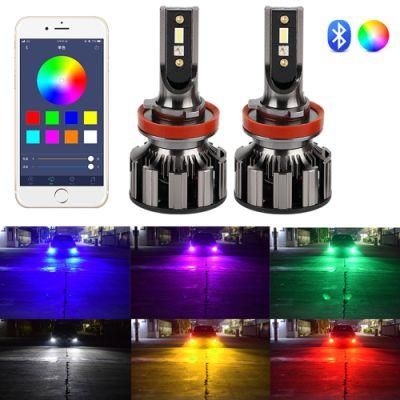 2PCS H7 8000lm 6500K IP67 80W 12V/24V Car LED RGB Headlight Kit APP Bluetooth Intelligent Control Fog Lights Bulbs Lamp