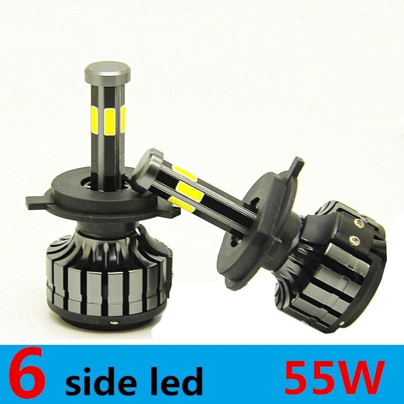 6 Sides 360 ° COB Car 12V Auto H4 H7 LED Headlight H11 9005 9006 Hb4 Hb3 55W LED Car Bulb 6000K