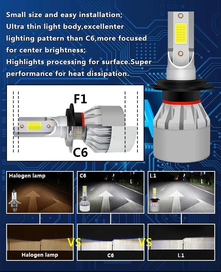 C6 3800lm IP68 9-32V H1, H3, H4, H7, H11, H13, 9005, 9004, 9007, 9006 LED Car Headlight for Auto Car, Truck