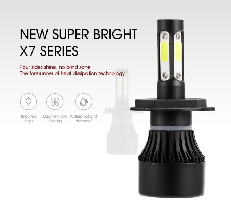 Wholesale 4 Side Luminous H7 LED Car Headlight 100W 12000lm H4 Bulb 6500K H11 9005 Hb3 9006 9004 9007 H13 Turbo Auto Lamps Fog Light