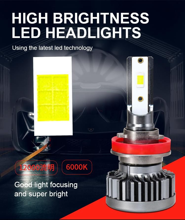 High Power LED Headlight Gt3 30W 12000lm 6000K White Lights 9-32V Lighting Range H4 H13 9007 9004 Auto Car Headlight Bulbs