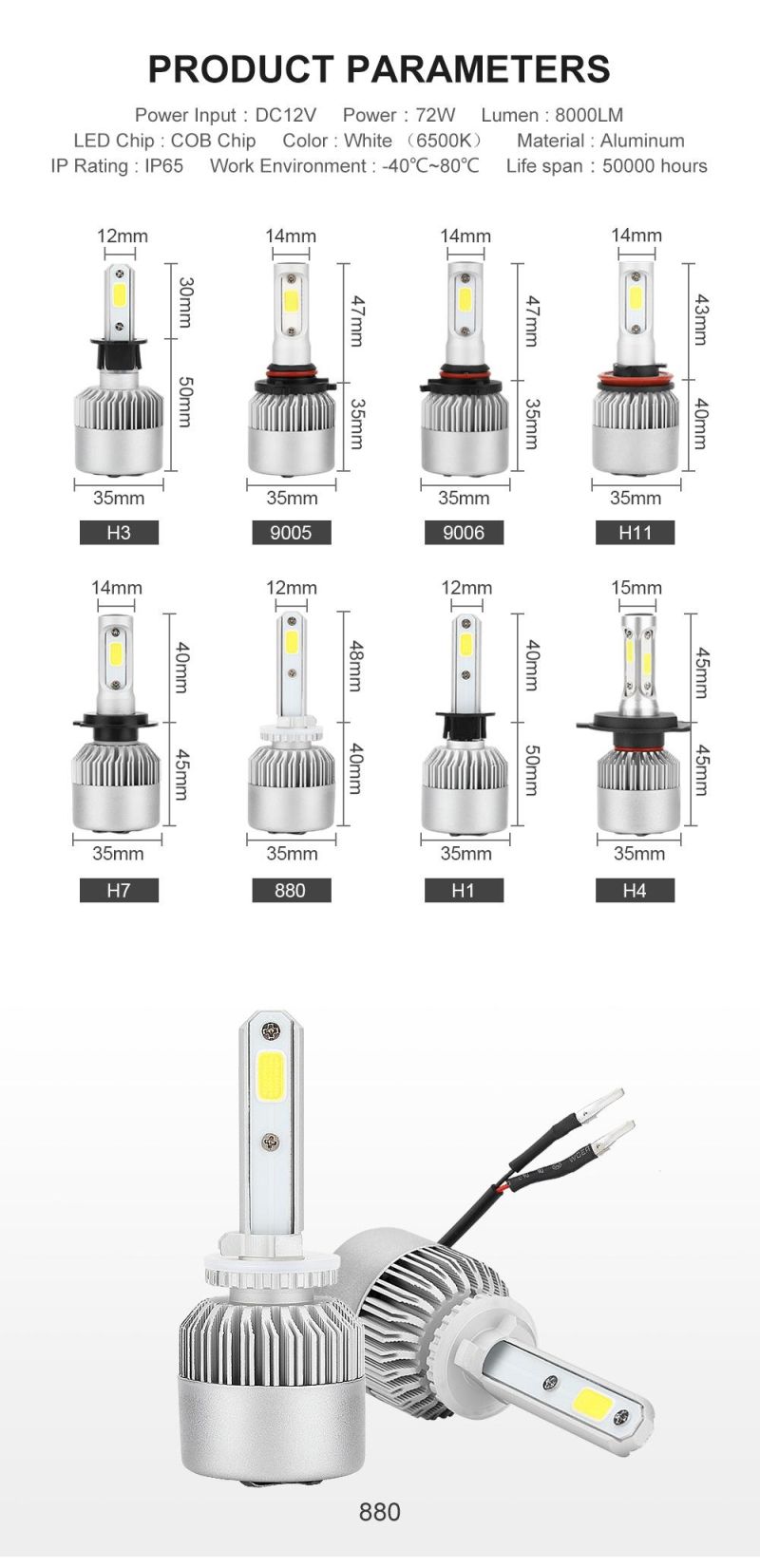 OEM Car LED Headlight 1pair L1 C6 H7 LED Bulb H1 9005 9006 for Most Car