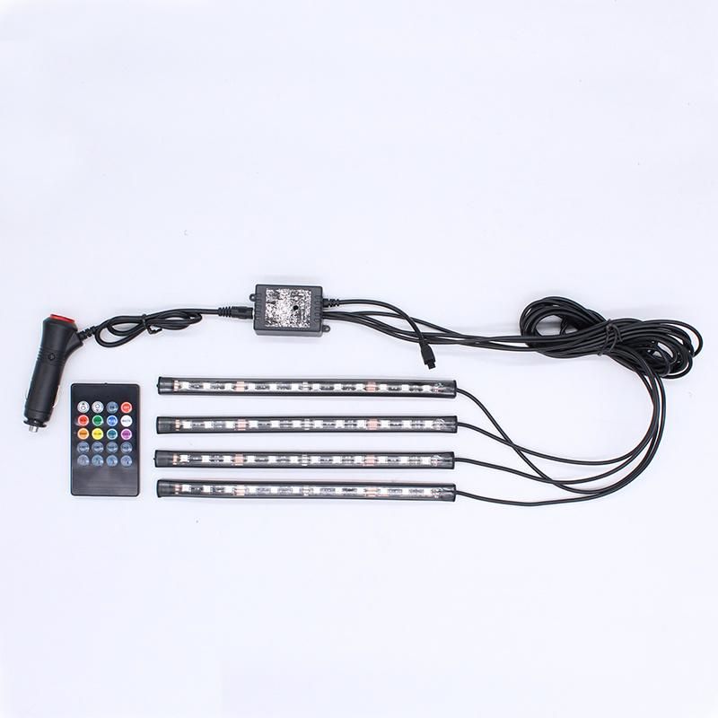 4PCS 48SMD Car RGB LED Strip Light 12SMD Decorative Atmosphere Lamps Car Interior Light with Remote