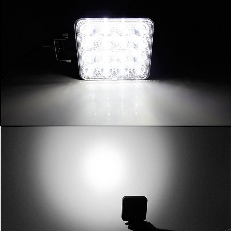 16LED 48W Work Light Car 12V 24V LED Spotlight Work Light Bar 6500K Waterproof Shockproof Square Auto Truck Mini Spot Fog Lamp