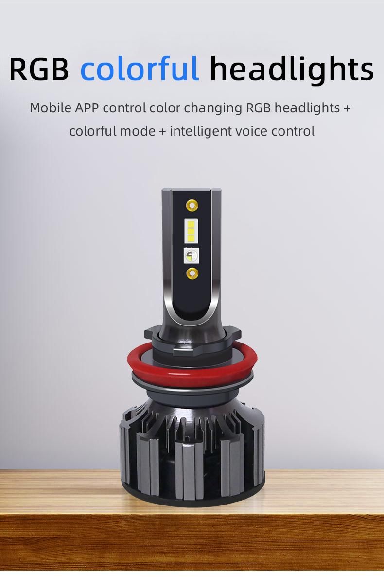 APP Bluetooth Control H4 H7 LED RGB Car Headlight H1 H3 H8 H11 Hb3 Hb4 9007 D2s D3s LED Light Auto Headlamp Colorful Bulbs