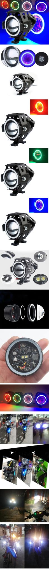 Super Bright U7 LED Motorcycle Headlight 12V Motorbike Spot Fog Lamp White Light Transformer Motor Projector with Angel Eyes