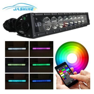 22&quot; 120W RGB LED Light Bar 7D Work Lamp Bluetooth APP&amp; Wire Harness LED Light Bar