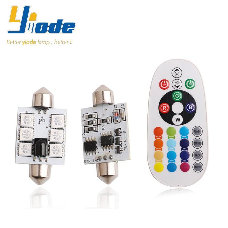 31/36/41mm Festoon LED Reading Light Colorful Remote Control RGB 5050 6SMD Car LED Double Tip Room Light