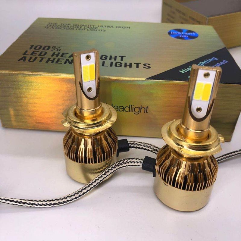 Wholesale C6 LED Headlight Bulbs Gold Conversion Kit H4 Hi-Lo Light 76W 9600lm H1 H3 H7 Hb3 Hb4 9004 9005 Auto Headlight COB Car 6000K C6 Double Color