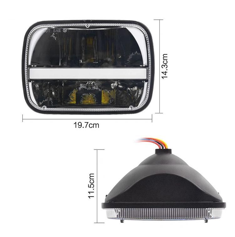 5X7 LED Headlight for Jeep Wrangler Yj Truck Cherokee Amber DRL Turn Signal Square 7X6 Truck Headlamp