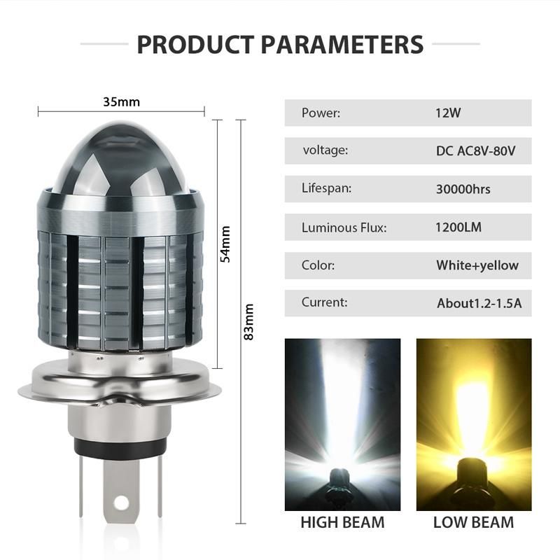 1200lm 12W 12V Hot Sale LED Ba20d H4 LED Light Motorcycle Headlight