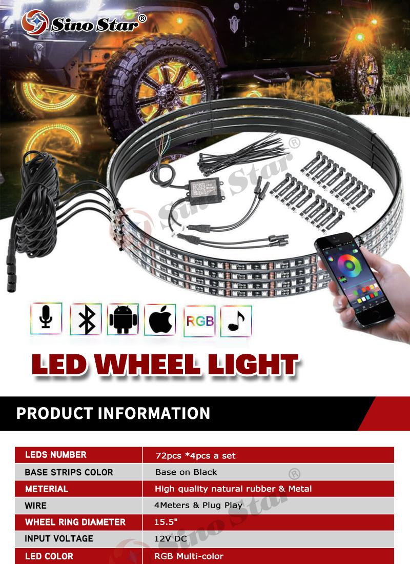 Sw7611537 Newest 4 in 1 Car LED Wheel Ring Lights RGB 5050 SMD LED Chips 15.5 Inch Bluetooth Control Single Row Light Strip