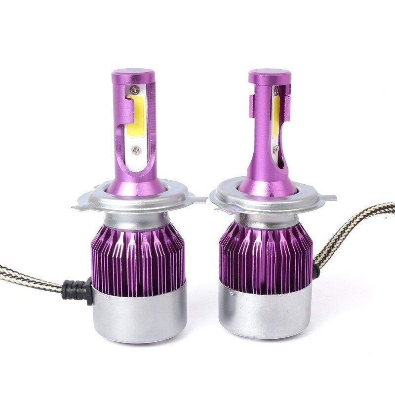 C6 LED Car Headlight Kit COB H4 36W 7600lm White Light Bulbs with Purple