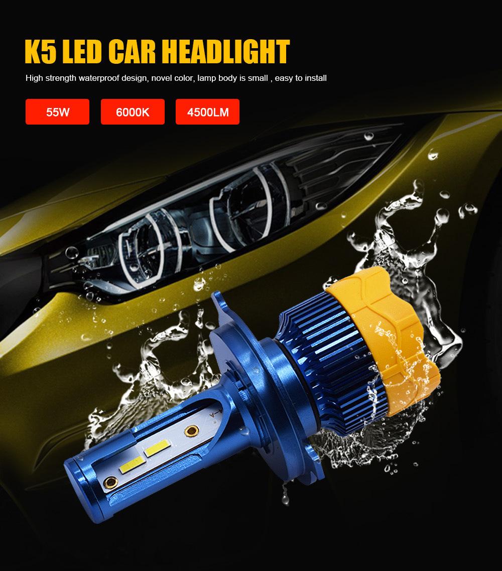 Fan Cooling K5 Waterproof High Low Beam High Power Csp H7 H4 H1 9005 9006 Car LED Headlight 55W 12000lm