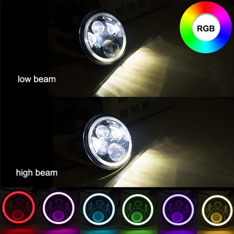 7" Inch Round Headlight Kits for Jeep Wrangler Jk Harley Bluetooth RGB DRL Halo Ring Hi/Low Beam Headlamp