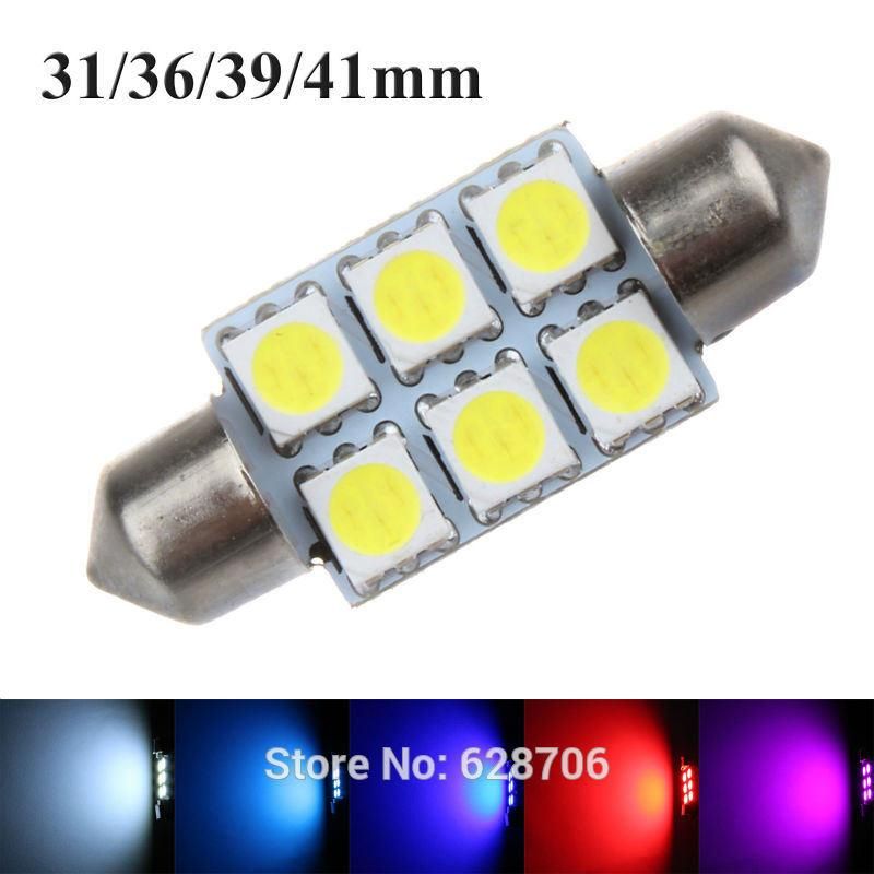 White Festoon LED Dome Light 5050 SMD 6 LED C5w Car Auto Interior Door Light Bulb 12V Reading Light Map Lamp 31/36/39/42mm