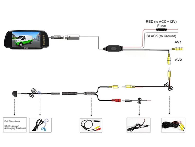 7 Inch Touch Button Backup Car Camera Rear View Mirror Monitor Screen System Rearview Mirror Car Monitor with 2 Input Way