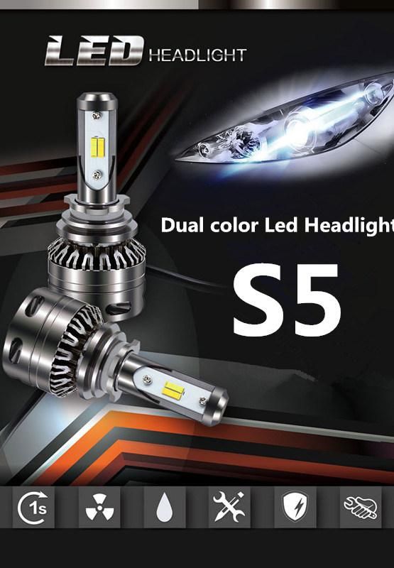 60W 6000lm 6500K 2300K 9005 9006 9012 S5 Dual Color Car LED Headlight