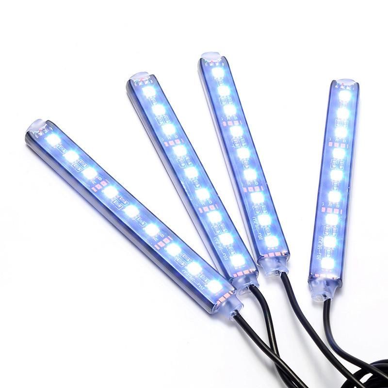 4PCS Car RGB LED Strip Light Car Auto Decorative Flexible Colored LED Strip Atmosphere Lamp Kit Fog Lamp with Remote