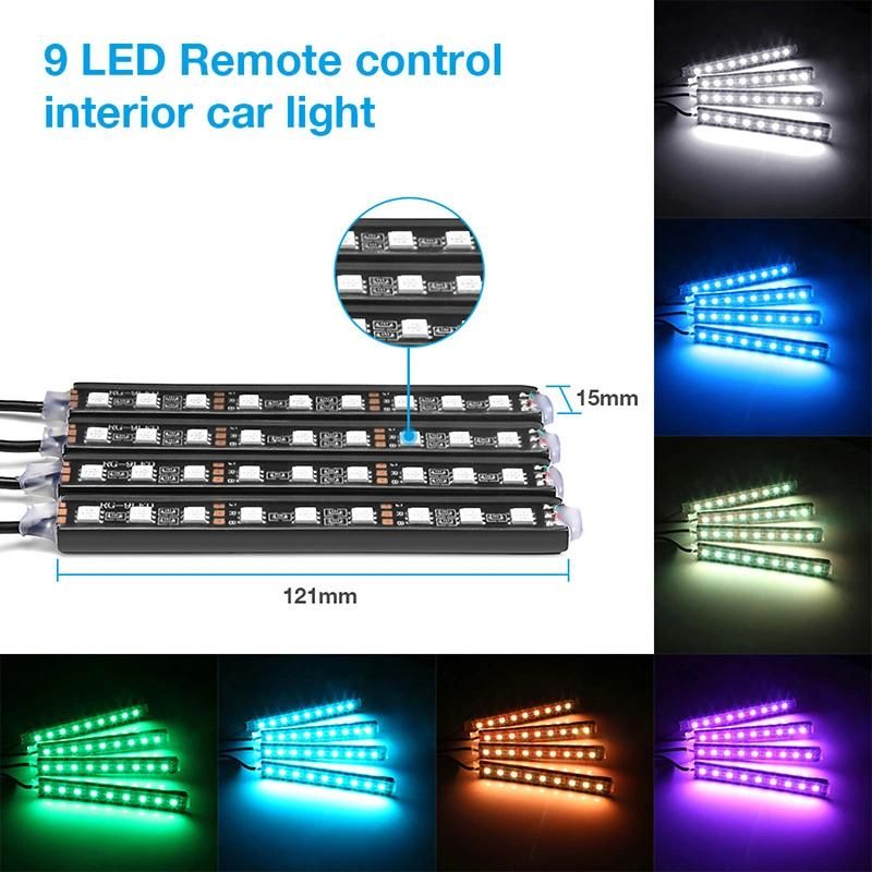 4PCS Music Control Car Decorative Lamp USB LED Strip 12V 5V RGB 5050 SMD Waterproof Interior Atmosphere Lamp with Remote