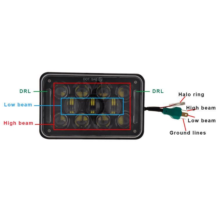 Sealed Beam LED Headlights with High Low Beam Replacement for Jeep Jk Ford Truck 4X6 Inch 60W LED Headlights DRL