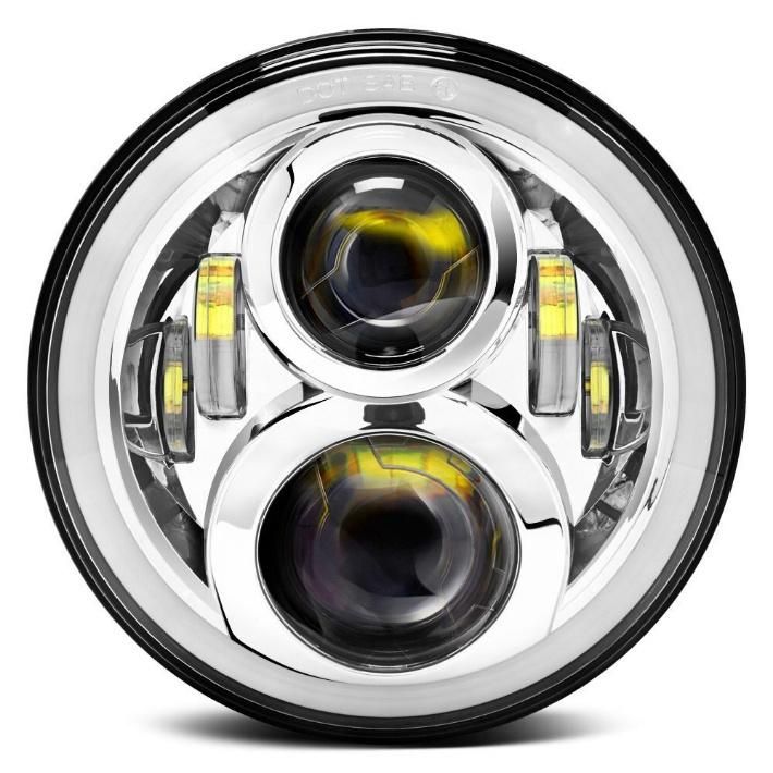 Ce Emark Angel Eye DRL Dual White Amber Halo High Low Beam 7 Inch Round LED Car Headlight