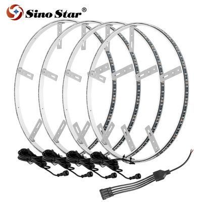 Sw7611537 Newest 4 in 1 Car LED Wheel Ring Lights RGB 5050 SMD LED Chips 15.5 Inch Bluetooth Control Single Row Light Strip