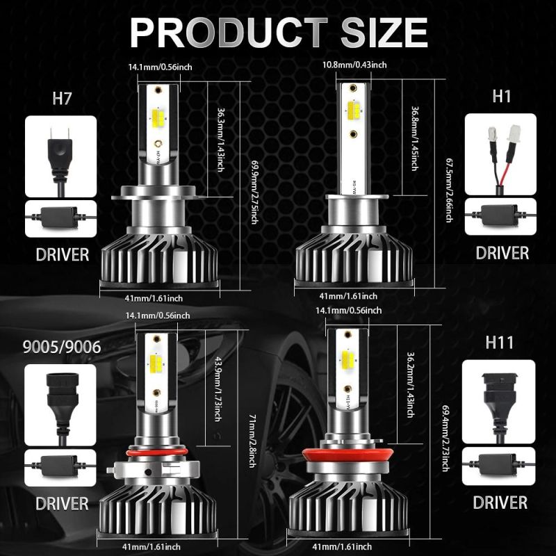 F2 C6 Manufacturer Wholesale H11 H4 H7 LED Car Headlight 8000lm 9005 9006 50W 6500K White Auto LED Light Bulb Lamp for Car Styling